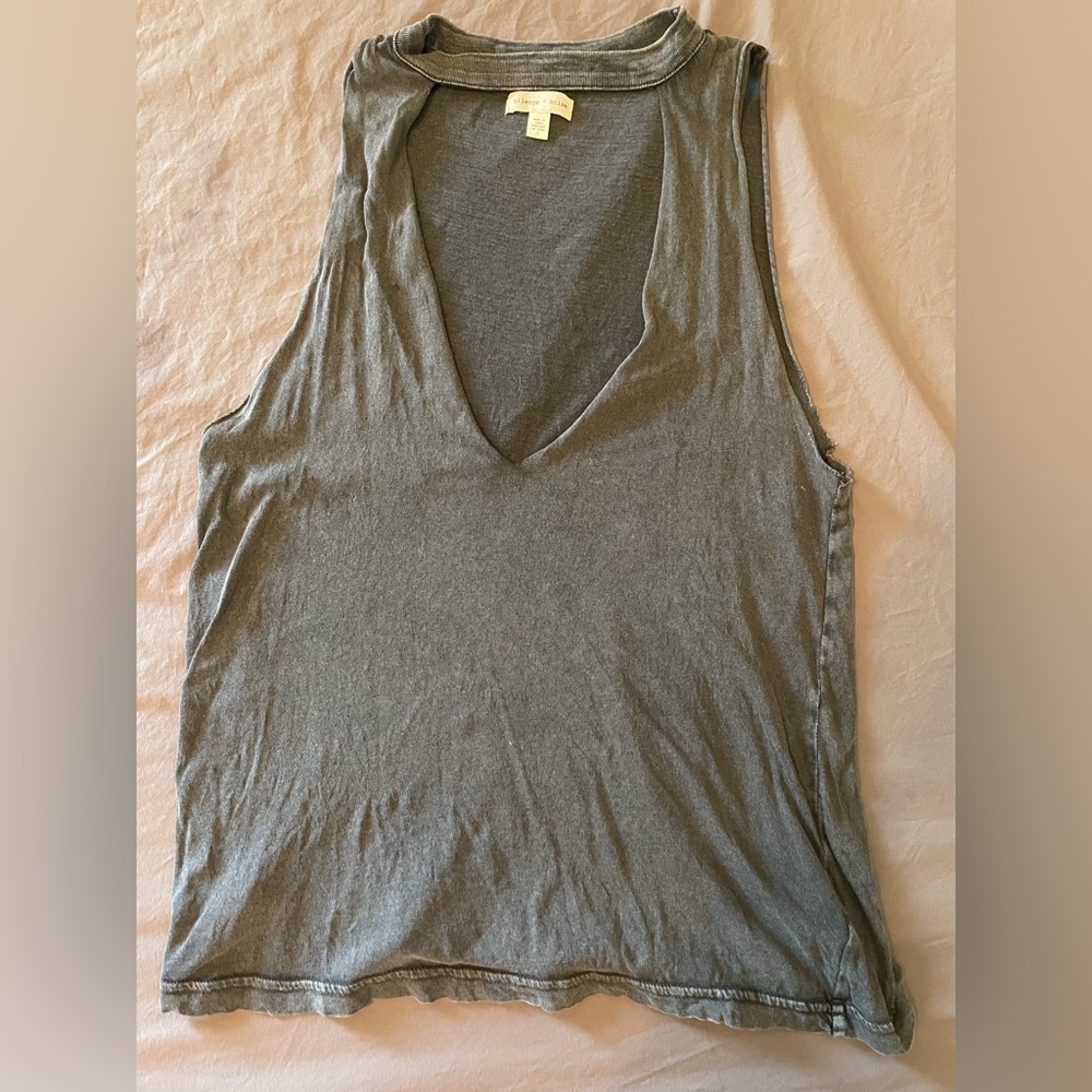 silence + noise Deep V-Neck Tank Top in Slate Gray